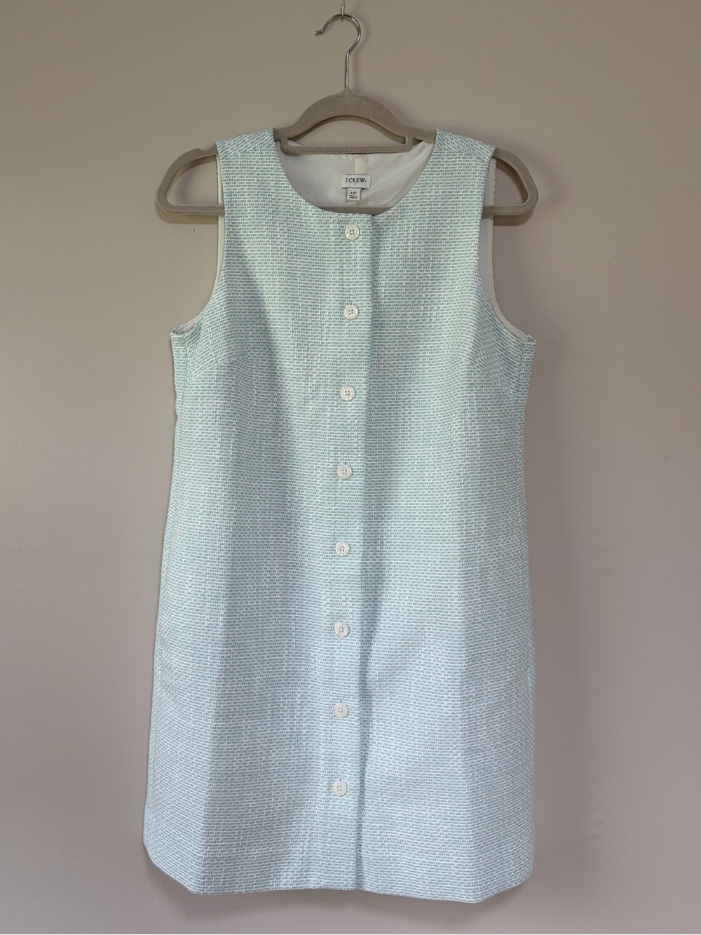 J. Crew Mint Sleeveless Button Tweed Shift Dress
